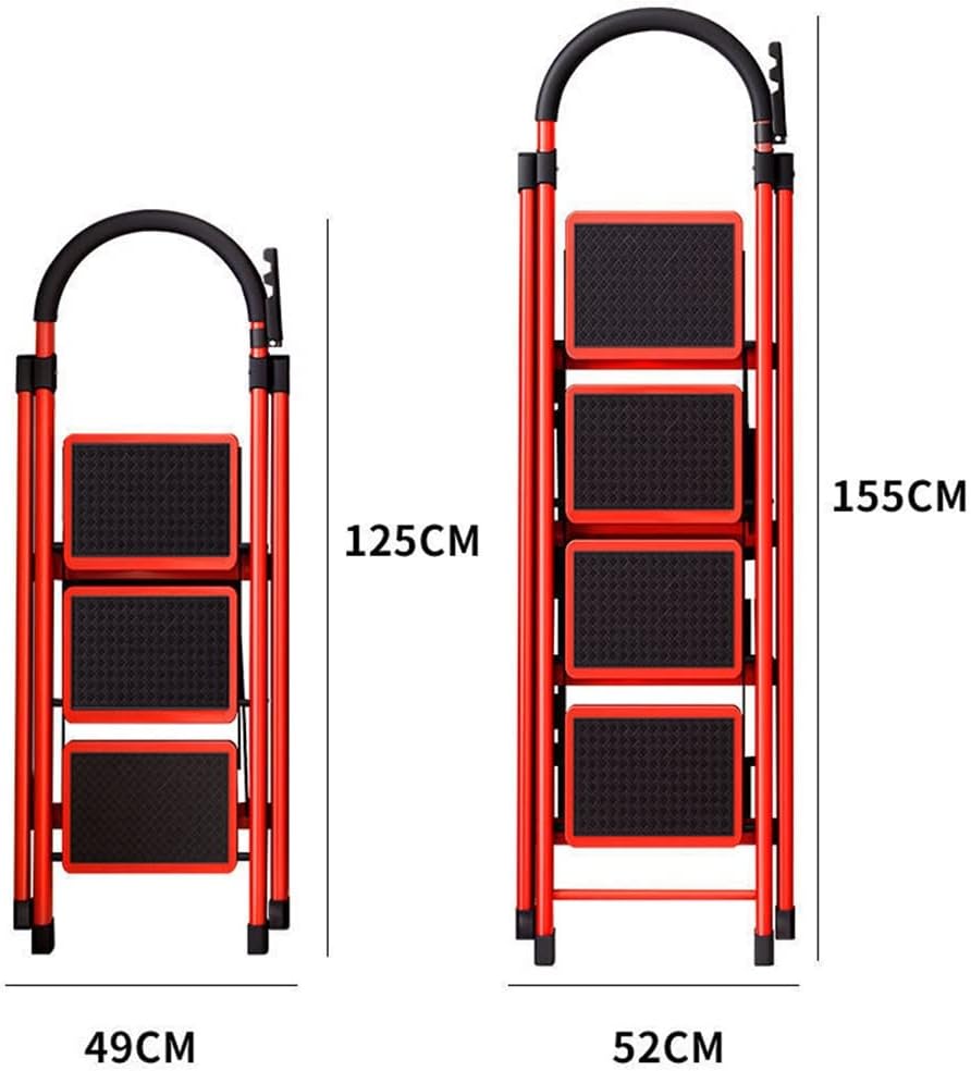 Folding Step Stool with Wide Non-Slip Pedal Tool Holder Safety Handrails 330lb Capacity Step Ladder for Home and Kitchen (Color : Black, Size : 3 Step)