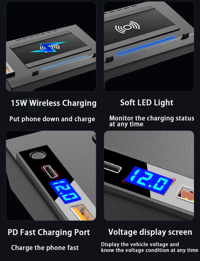 ZChan Wireless Car Charger Fit for Audi A3 2020-2014 15W Wireless Charging Panel,QC3.0 Charging Port,Good for Multiple Phones Owner,Car Charger Mount for Audi A3 Apply to All Qi Phones