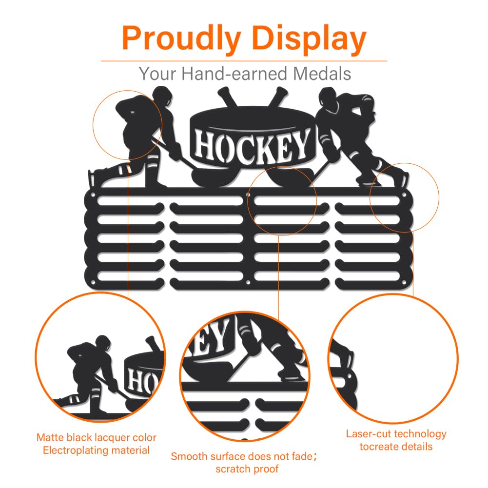 SUPERDANT Porta Medaglie da Parete da Hockey Espositore per Medaglie da Hockey su Ghiaccio 5 File 20 Ganci Espositore da Parete per Medaglie Supporto in Metallo per Sport per Regali per Atleti