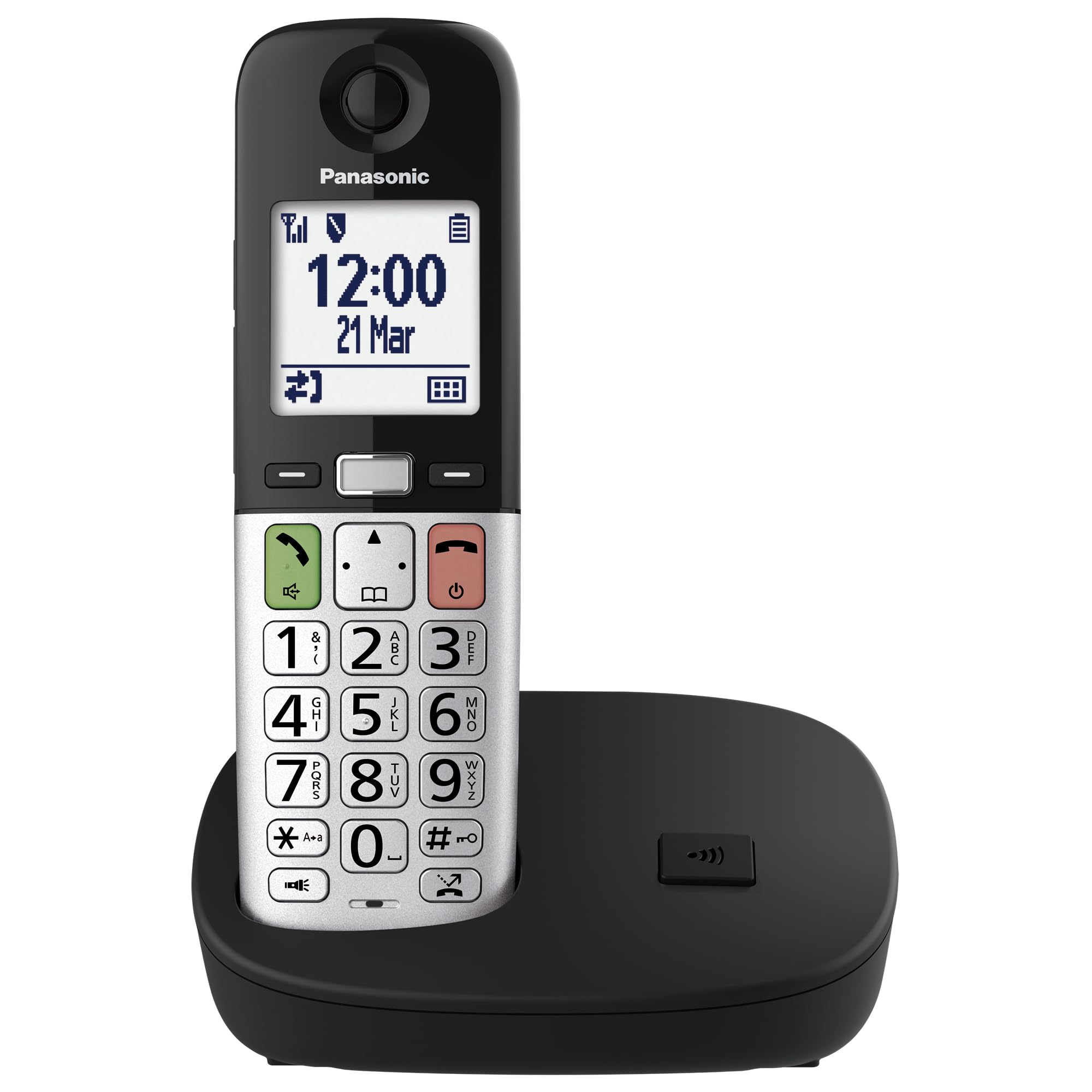 Panasonic KX-TGU410EXB Bezprzewodowy telefon cyfrowy z automatyczną sekretarką, jednostką podstawową i 1 słuchawką, wyświetlaczem LCD, ulubionymi połączeniami, latarką, kompatybilny z aparatami