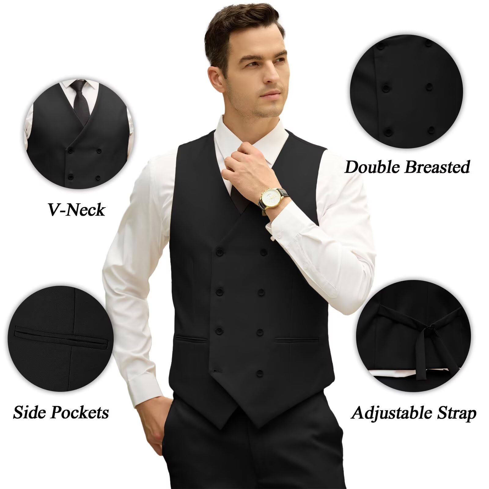 Abito da uomo di vestibilità aderente a 3 pezzi, doppio petto, smoking formale, set casual, matrimonio, ballo, sposo