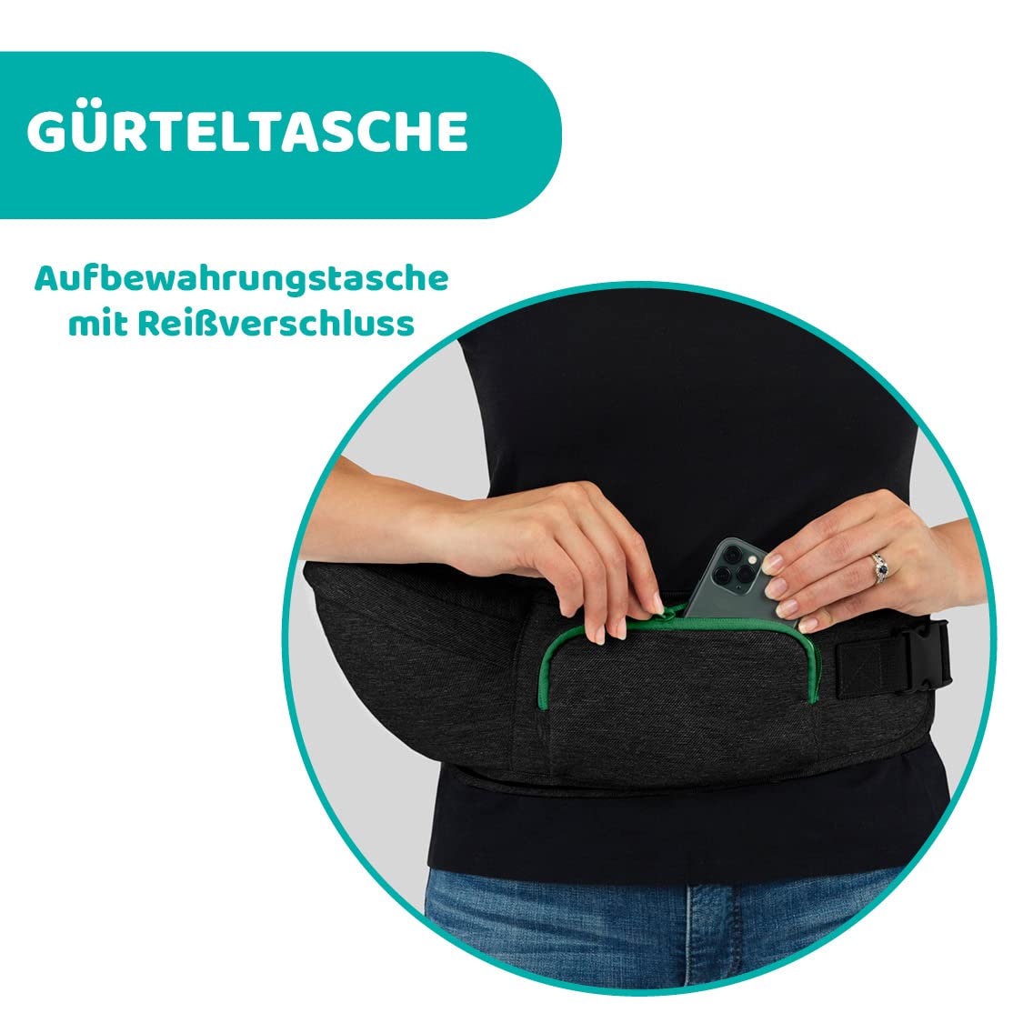 Chicco Hip Seat 3-in-1 Multifunktionale Babytrage mit festem Boden, abnehmbare Schultergurte und Schutzkappe, 8 Positionen – von Geburt bis 15 kg – Pirat Schwarz