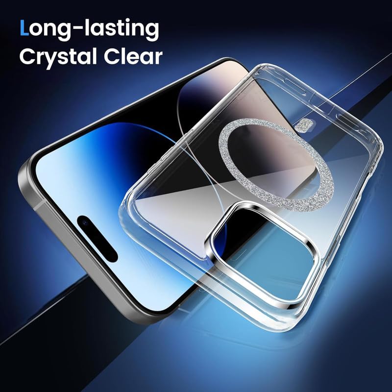 Image of AIBEX Back Cover Case Compatible with iPhone 14 Pro | Glitter Ring Cute Shiny Colorful Bling Case (Compatible with Magsafe) | Transparent PC+TPU Glossy Shiny Cover for Girls & Women - Silver