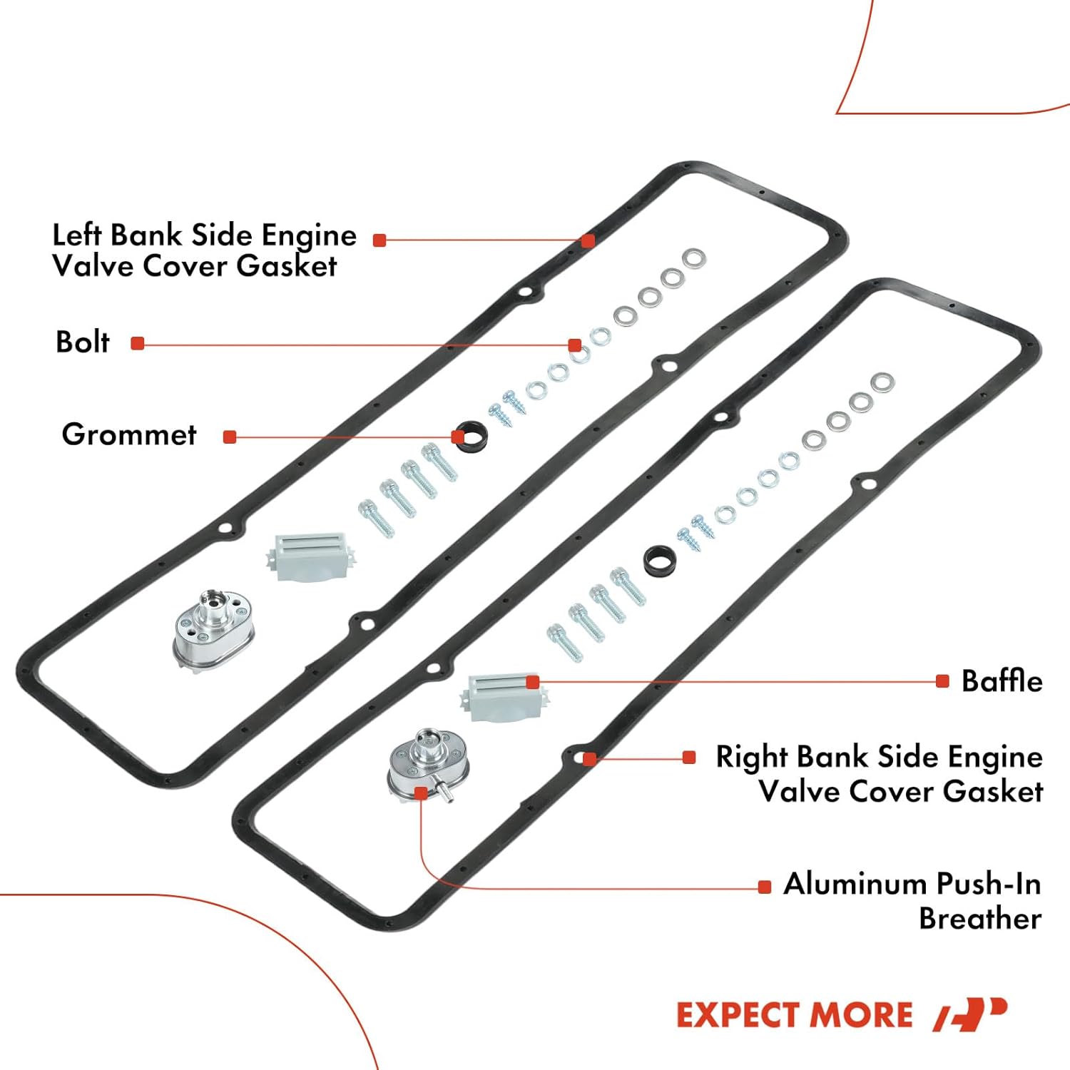 A-Premium Upgraded Aluminum Engine Valve Cover with Valve Cover Gasket & Valve Cover Breather Cap Compatible with Chevrolet 283-400 1958-1986