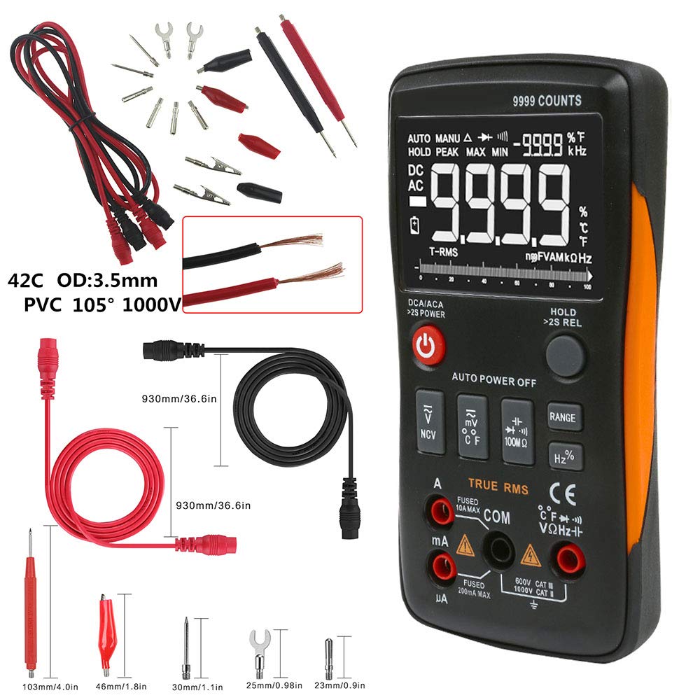 Q1 True-RMS Digital Digital Multimeter, Multimeter Multimeter Button 9999 Counts Analog Bar Graph Auto Ranging Measure Voltage