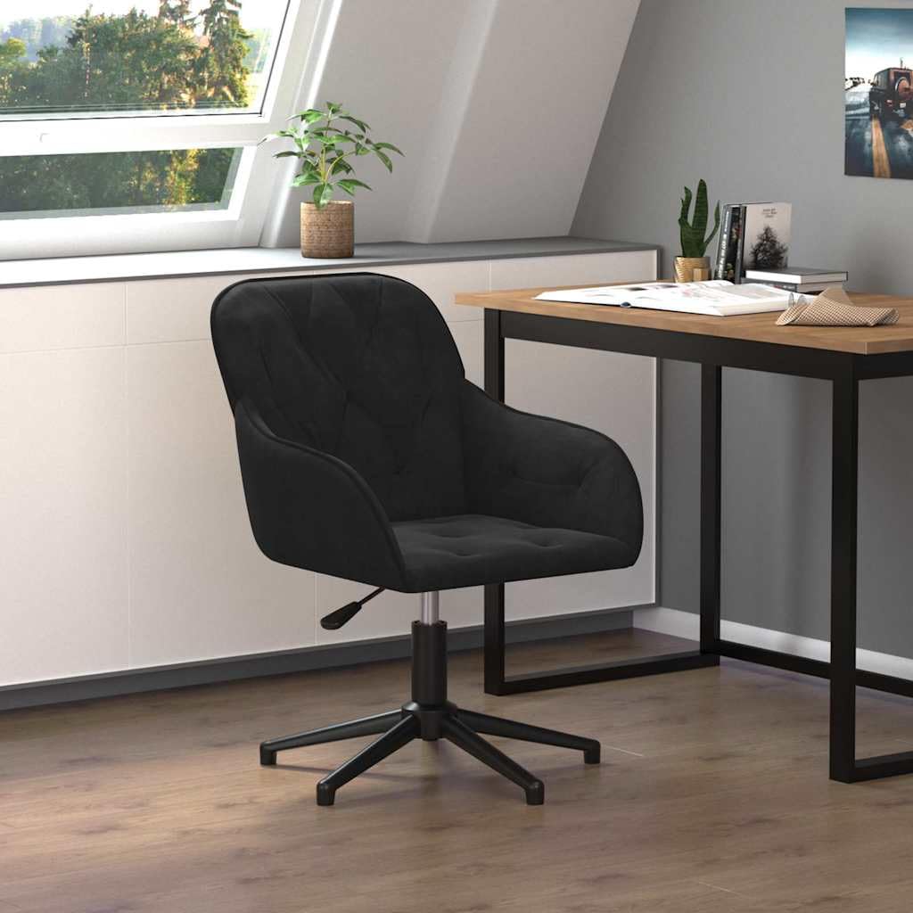 Chaise de bureau pivotante en velours noir avec accoudoirs et soutien dorsal ergonomique, réglable en hauteur, rotation à 360 degrés, charge jusqu'à 110 kg, idéale pour le bureau à domicile