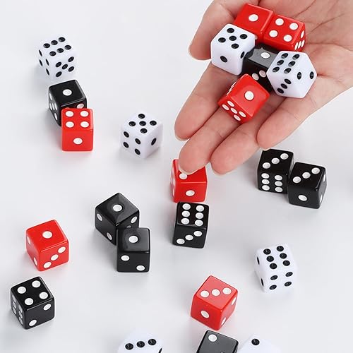 Miniatura 7 de Juego de 100 dados de casino estándar de 0.63 pulgadas, juego de dados acrílicos a granel de 6 caras con rojo, negro y blanco para actividades de