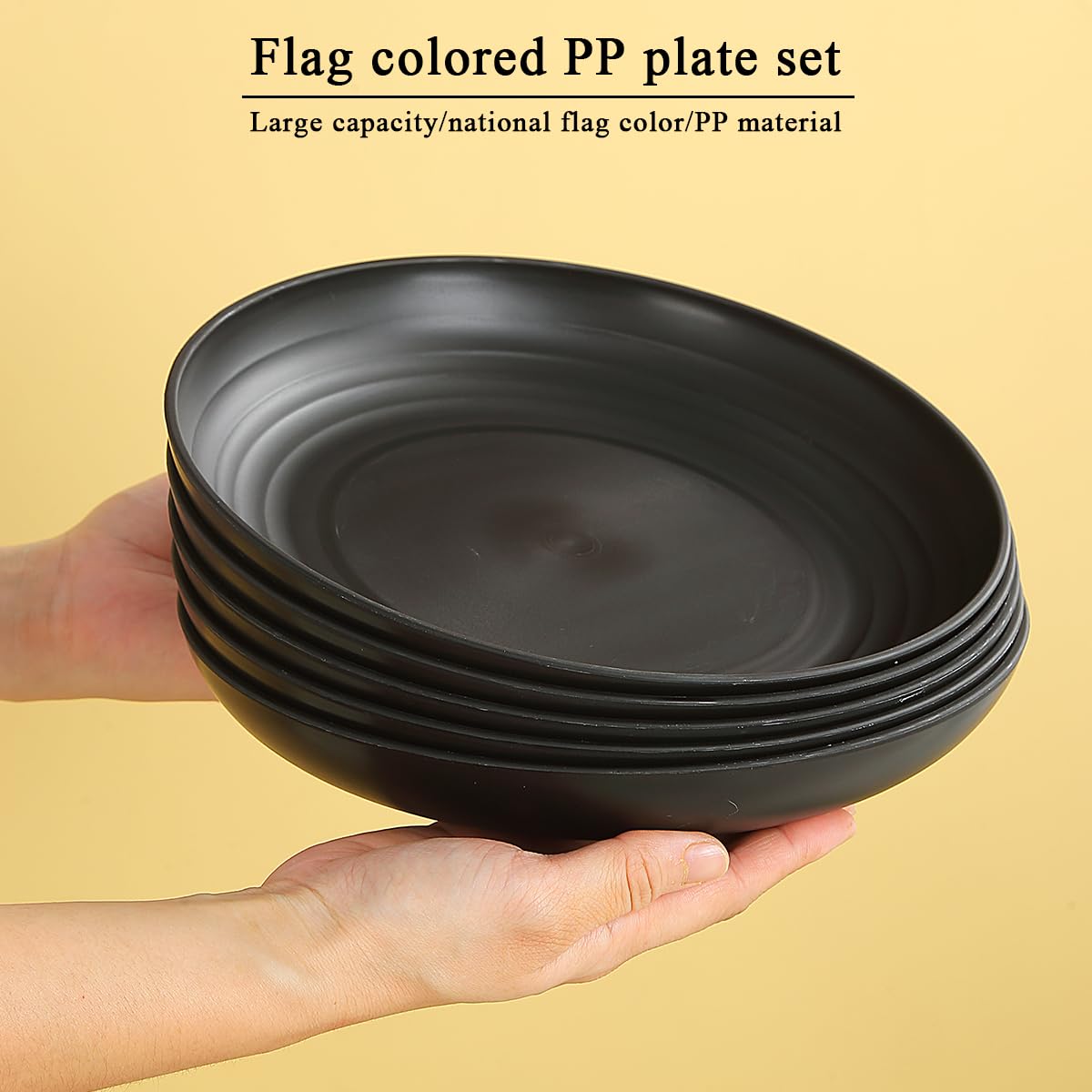 Berglander Nero piatti in plastica da 12 pezzi da 23cm da pranzo infrangibili riutilizzabili e robusti, piatti per insalate, ciotole per pasta, facile trasporto per picnic, campeggio, all'aperto