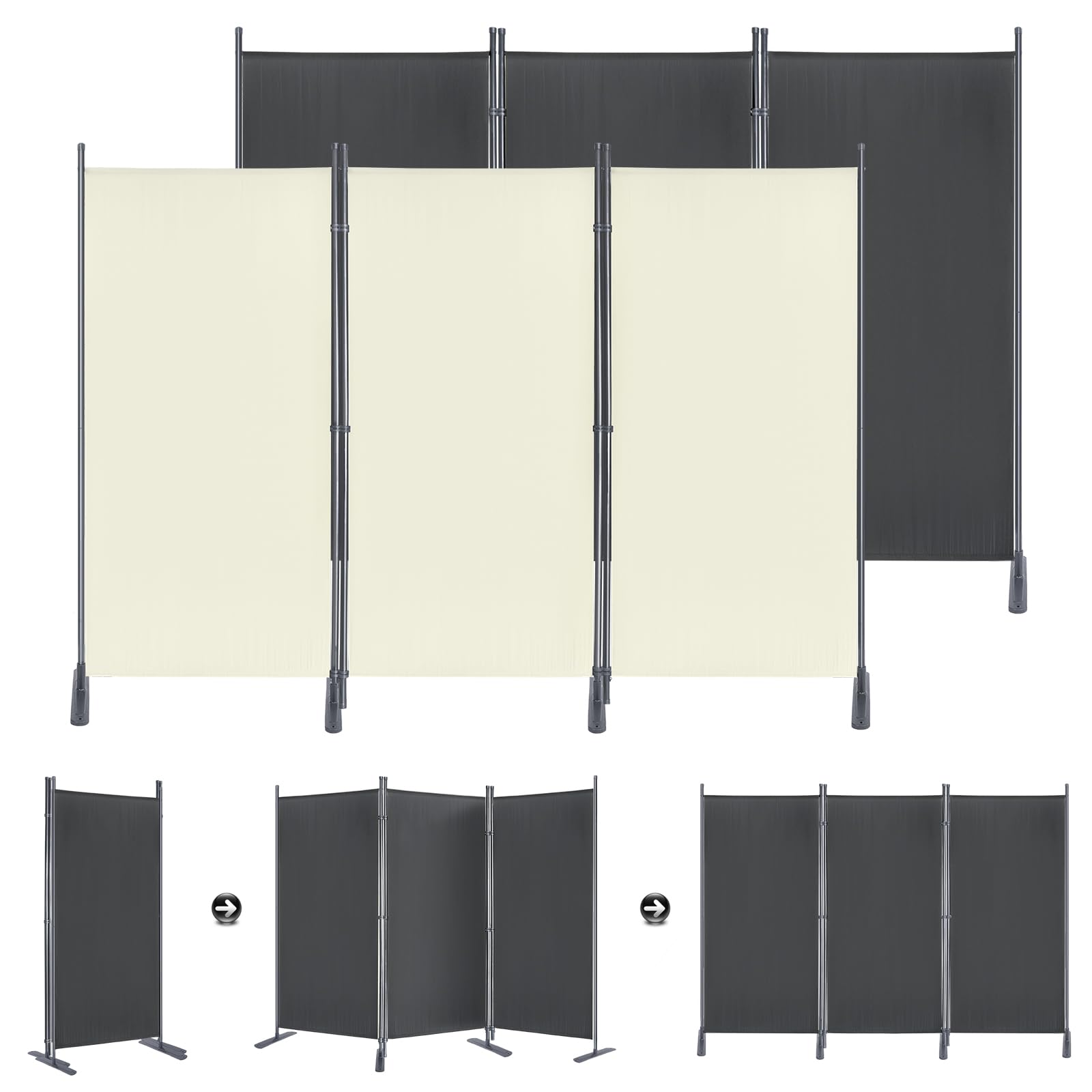 LZQ Paravent en 3 parties - 275 x 180 cm - En tissu - Pliable - Pour balcon, intérieur et extérieur - Jardin - Terrasse - Beige