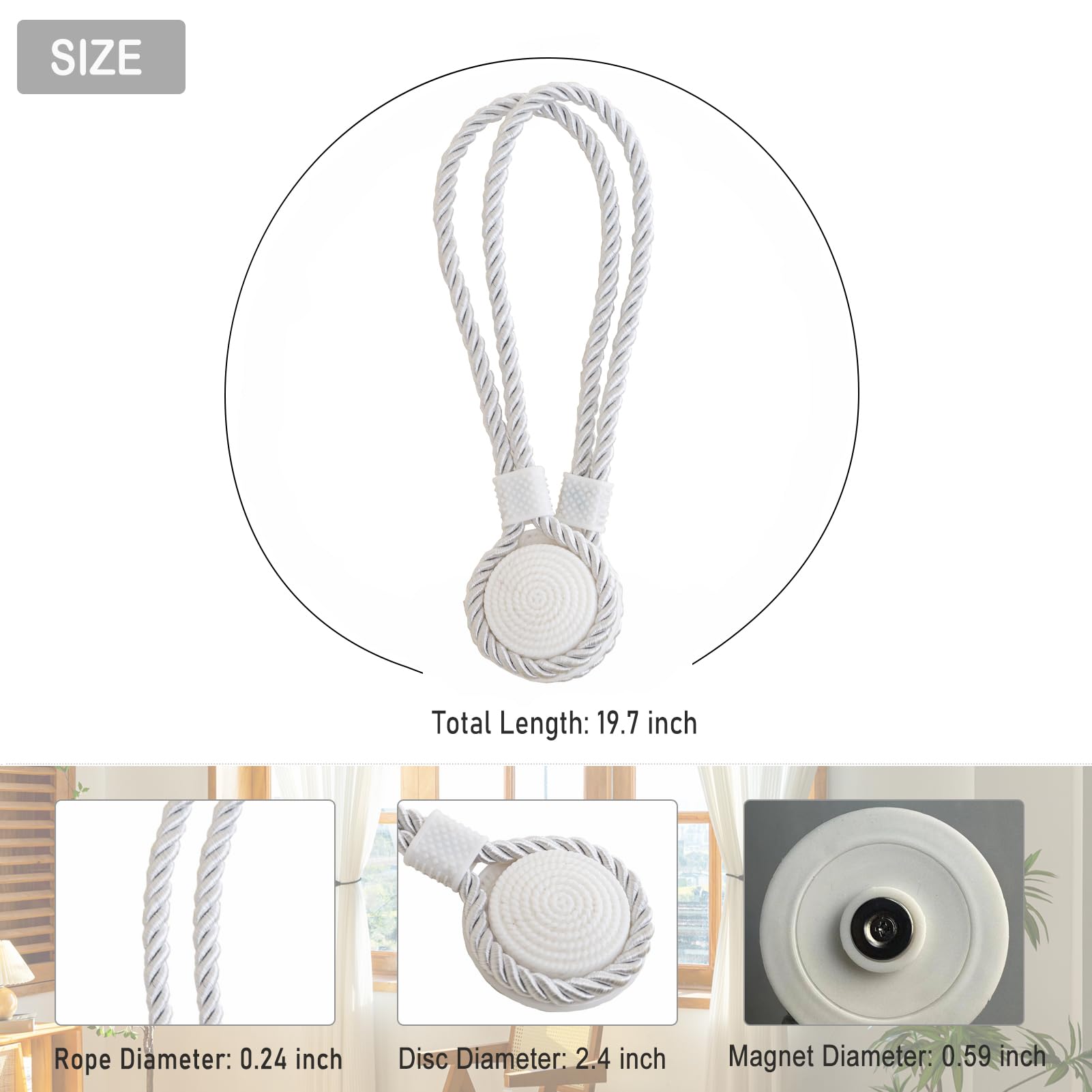 Fermatende magnetici per tende, confezione da 8, fatti a mano, per esterni, per tende, colore: bianco