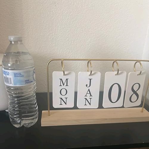 Miniatura 6 de Calendario perpetuo de madera para escritorio, exhibición de fecha de mes de madera de metal para profesores, estudiantes, aula, decoración rústica