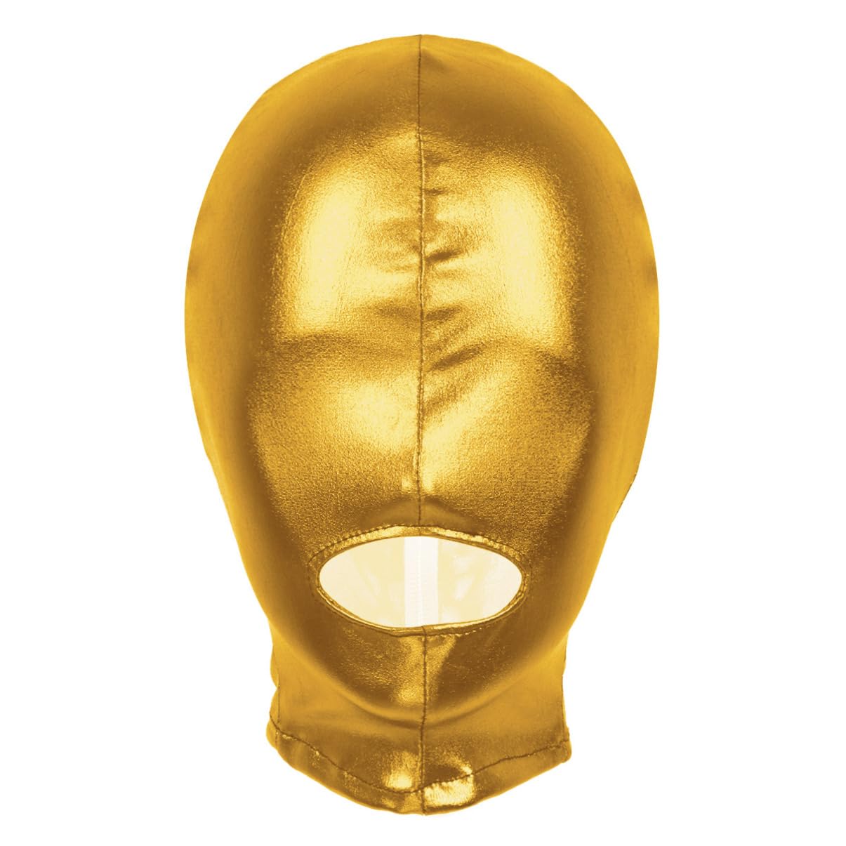YOOJIA Unisex Leather Full Cover Face Mask Elastic Breathable Cosplay Costumes Open Eyes Mouth Headgear Gold B OneSize