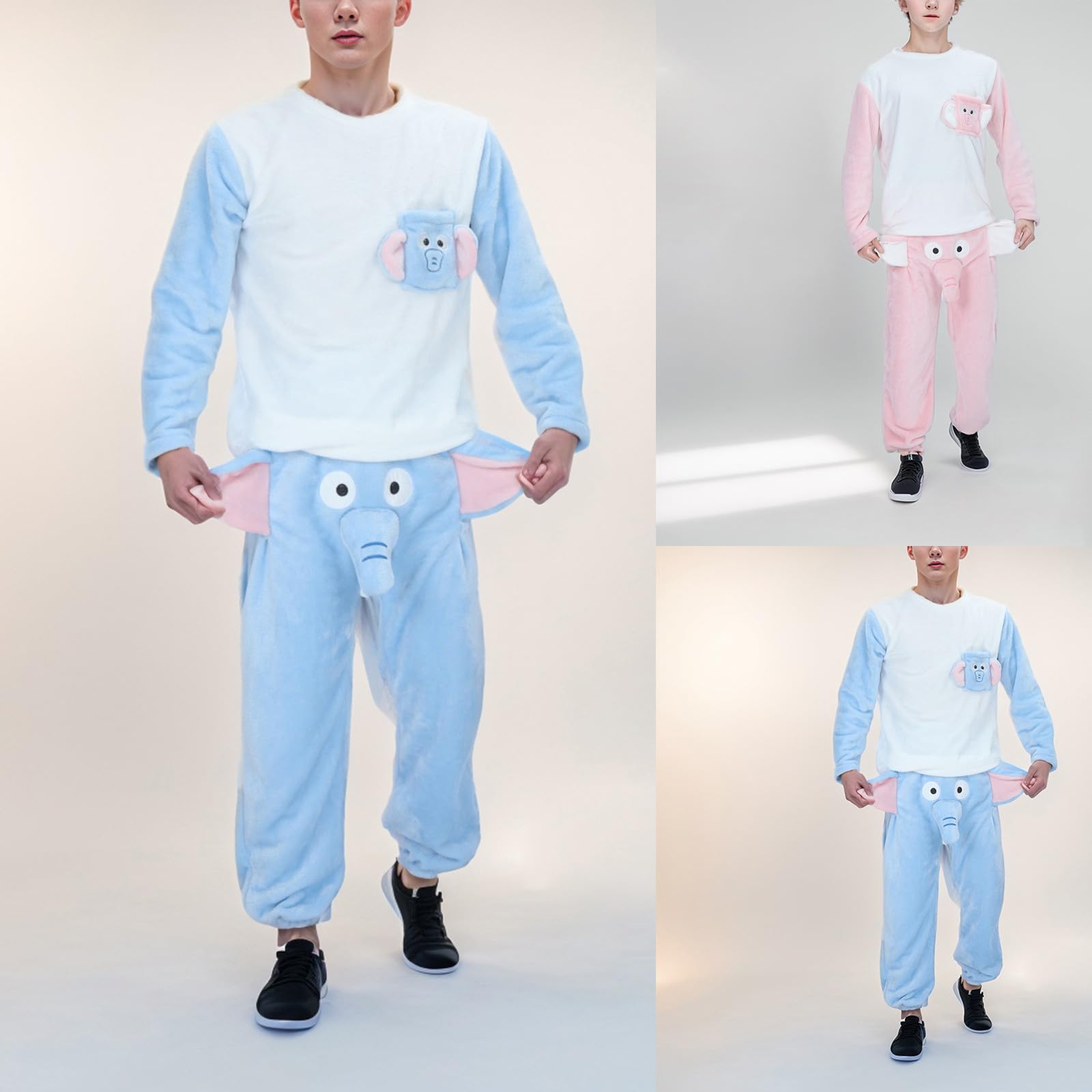 Generisch Pijama de elefante para hombre, divertido, 2 piezas, pijama de salón, ropa de cama, unisex, largo, ropa de dormir, diseño de animales, pantalones, traje de casa de manga larga