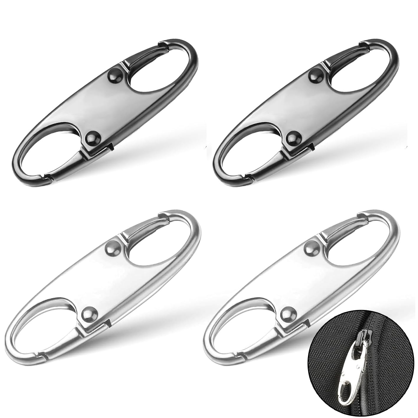 4 Pack Zipper Clips Theft Deterrent Zippers Pull Replacement, Keep The Backpack Luggage Case Zipper Closed Locks (Black and Silver)