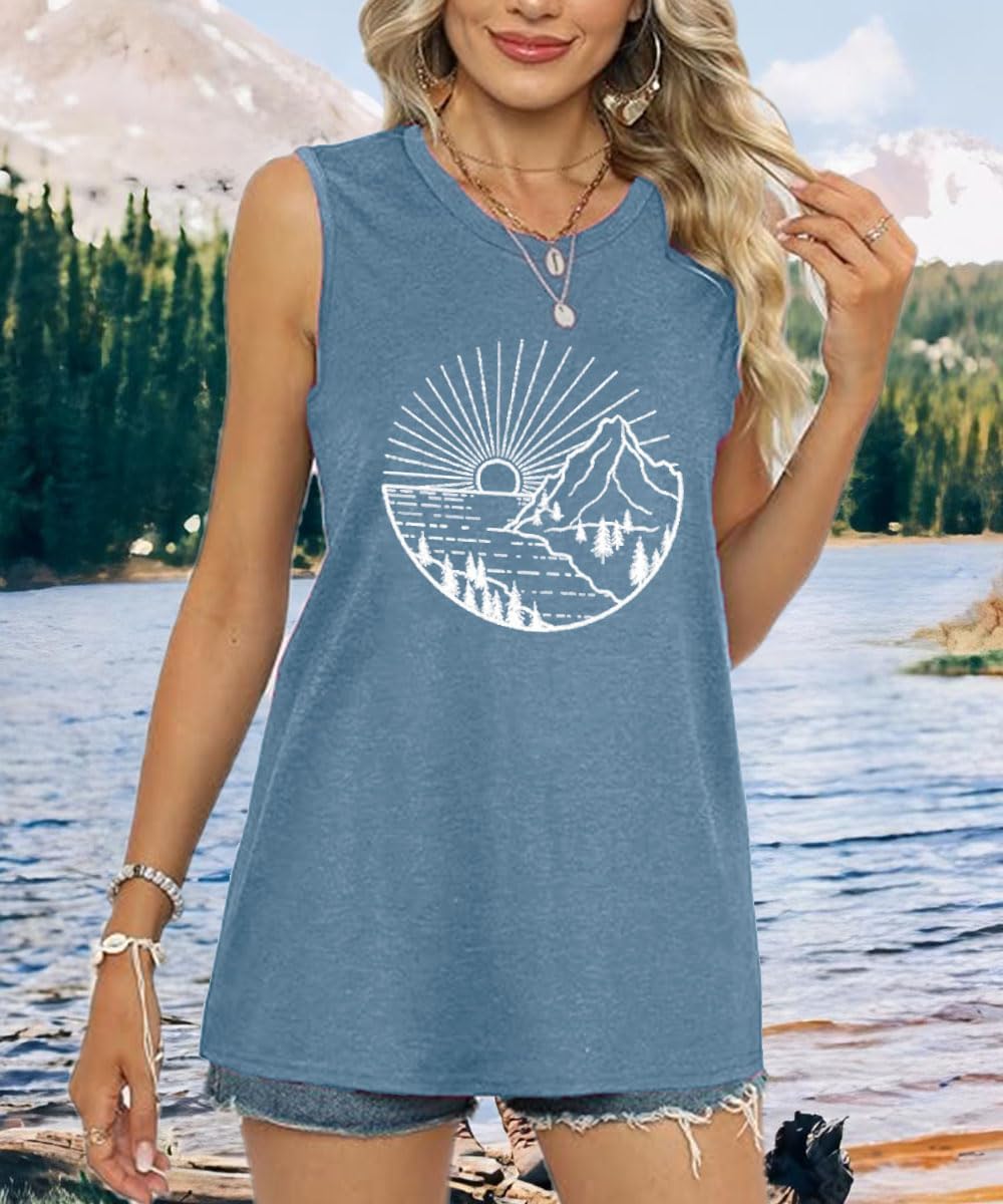 Women Hiking Mountain Shirt Nature Sunrise Graphic Printed Hiking T Shirt Summer Short Sleeve Workout Tee top image 2