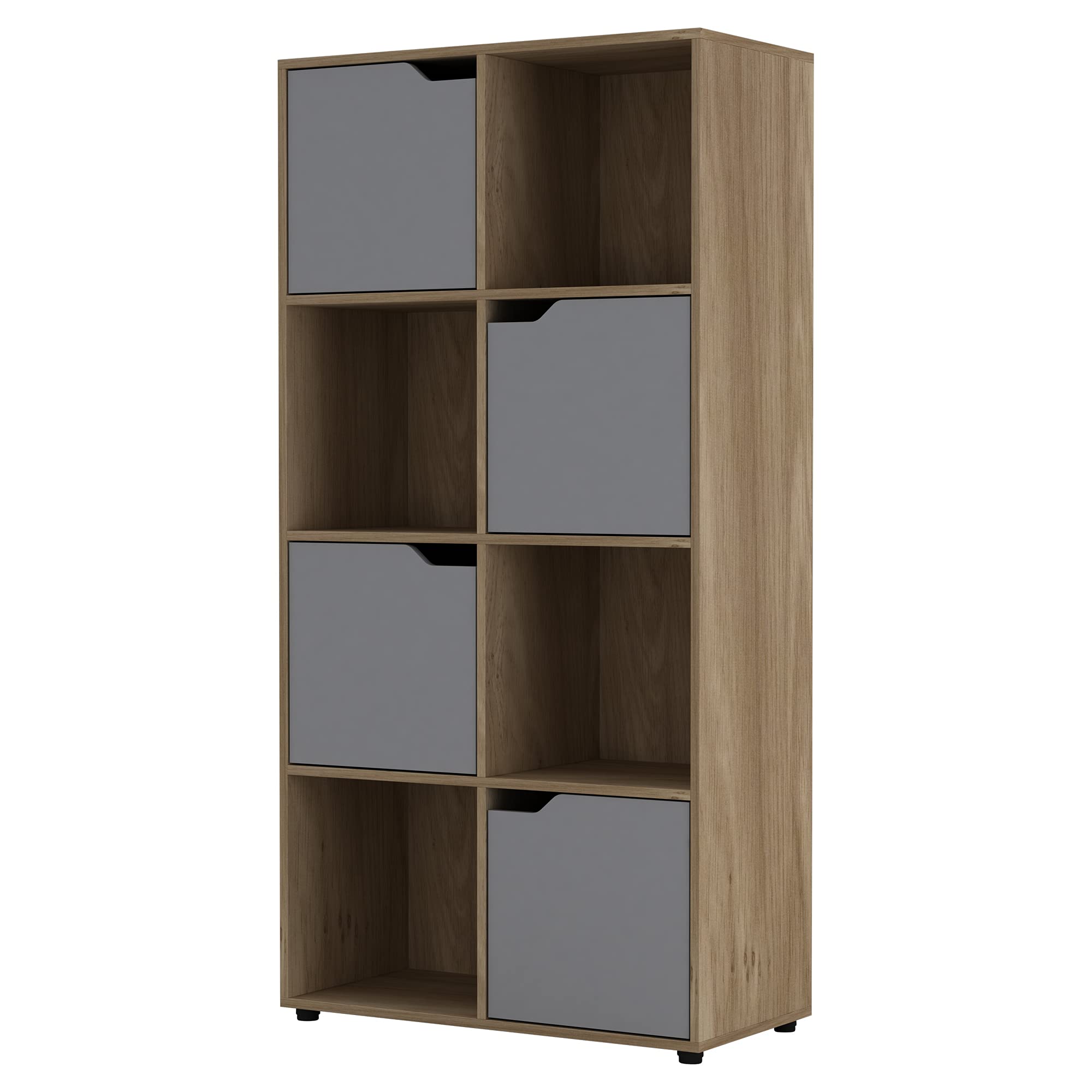 URBNLIVING Wooden Cubed Bookcase With Doors (8 Cube, Oak Bookcase And Grey Door)