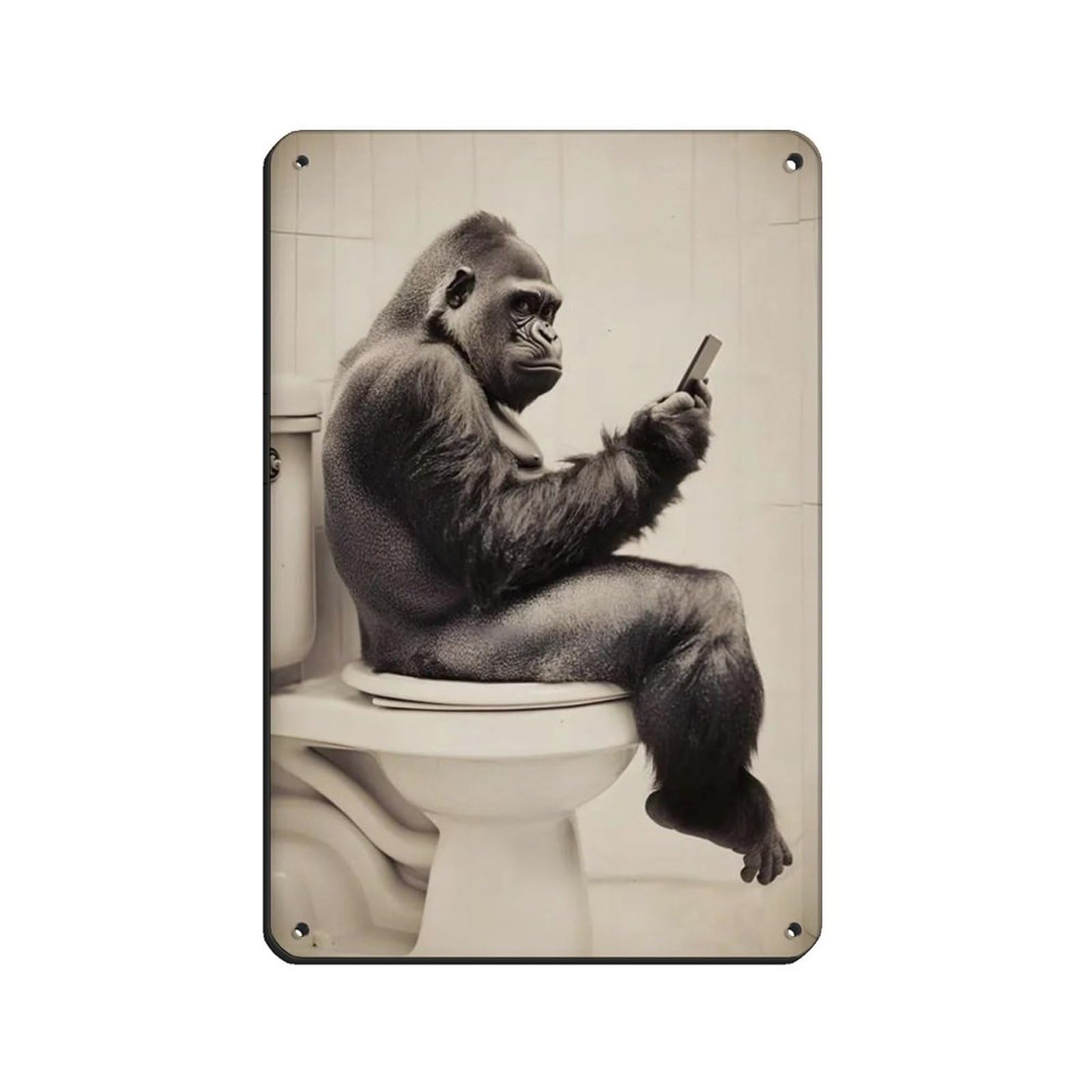 Lxwnze 20L X 30W Cm Gorilla Sitting On The Toilet Watching Phone Tin Sign Vintage Metal Pub Club Cafe Bar Home Wall Art Decoration Poster Retro 8X12inch(20X30cm)