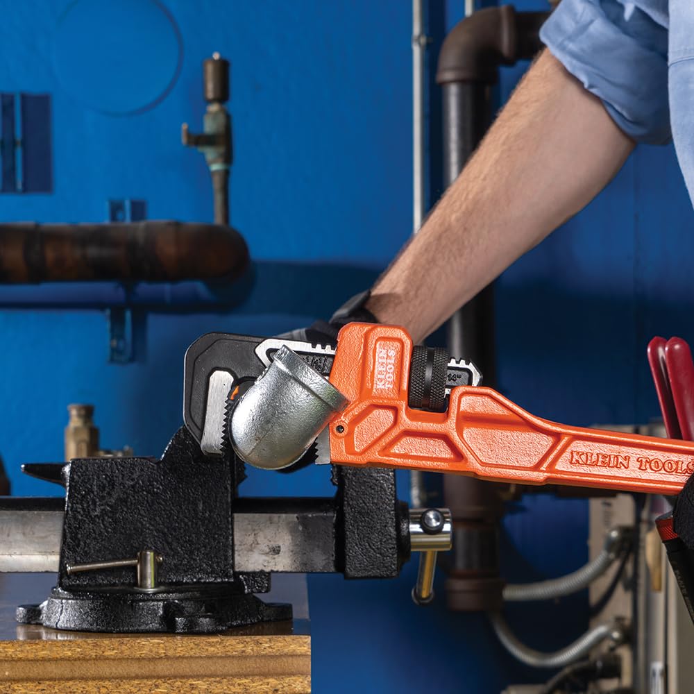 Klein Tools 68227 Llave de tubo de hierro fundido de 14 pulgadas, llave de fontanería ajustable resistente con mango de viga en I, capacidad de mandíbula de 2 pulgadas