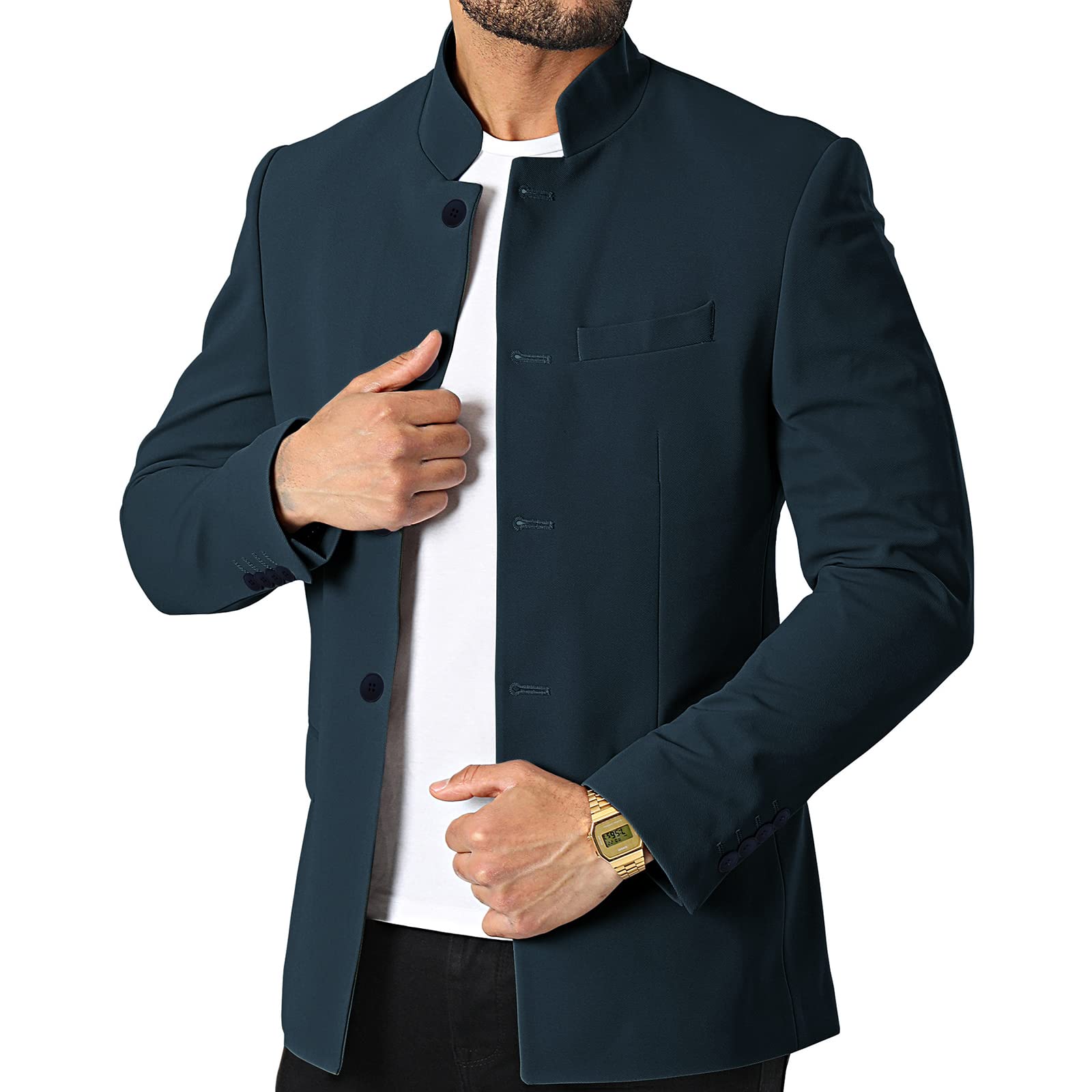 THWEI Mens Casual Suit Blazer Jackets Stand Collar Business Sport Coats