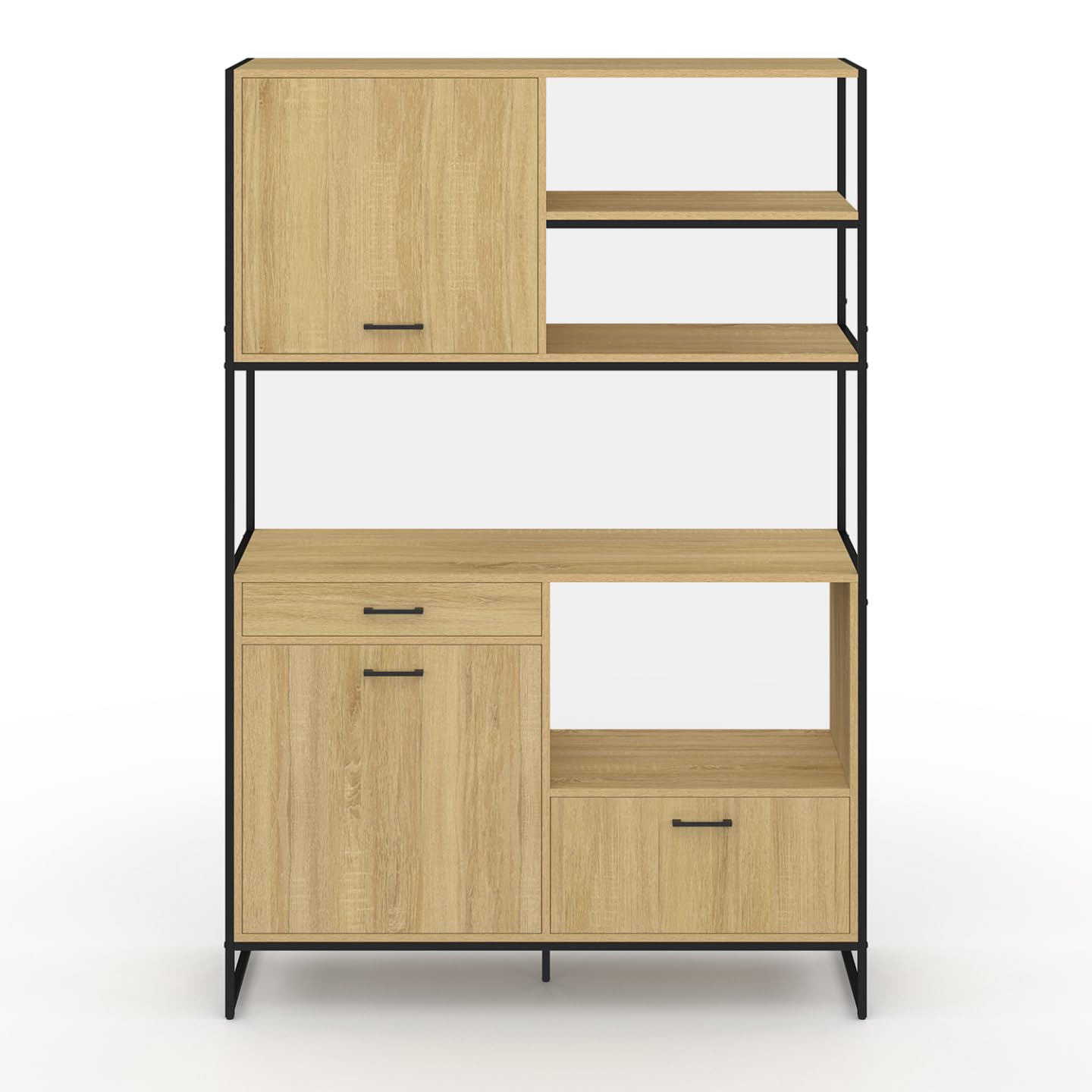 IDMarket - Aparador de cocina 120 cm DETROIT mueble 3 puertas + 1 cajón diseño industrial