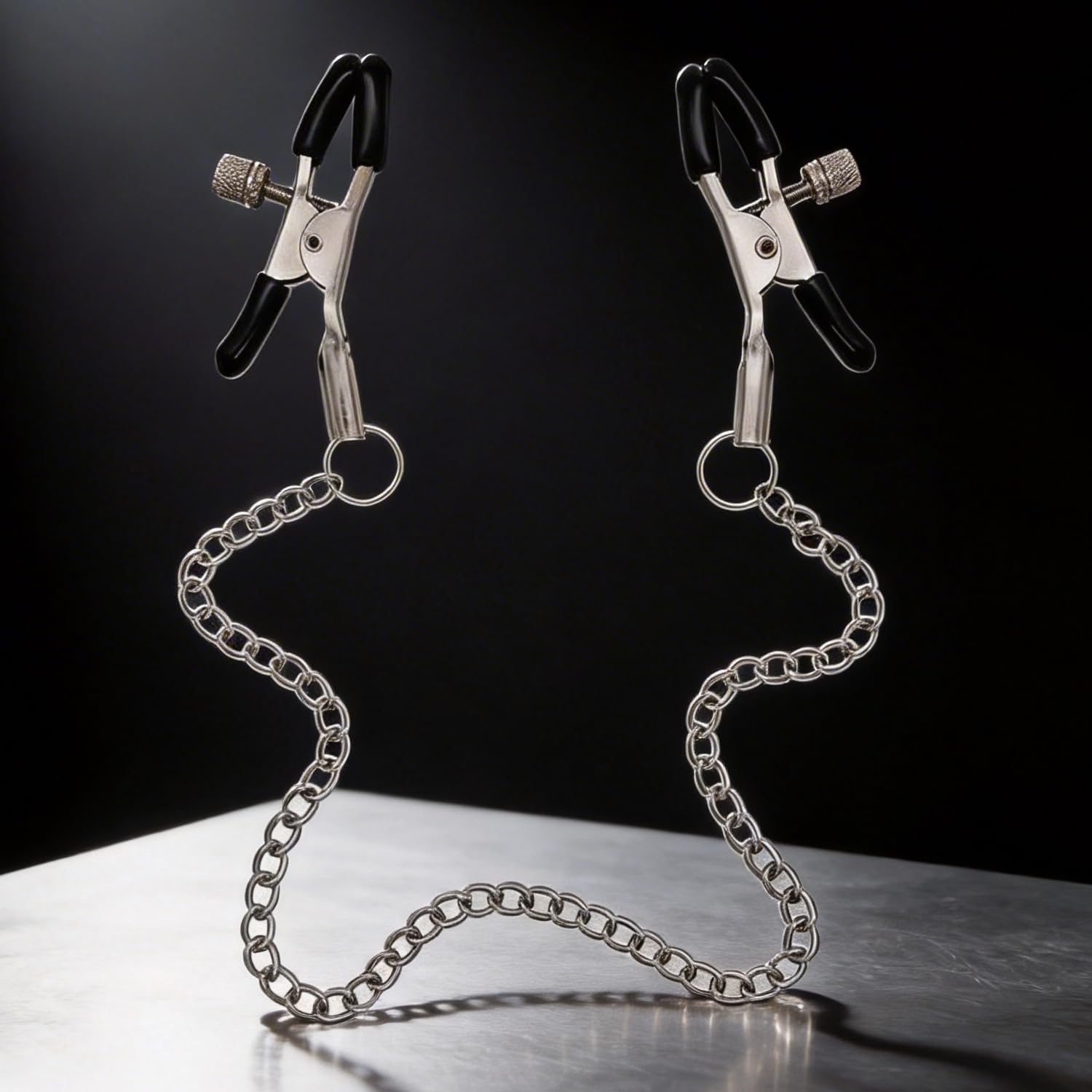 Nipple Clamps Set with Collar & Leash for Couples | Adjustable metal clamps, silicone tips for comfort, choker collar with leash, detachable chain, sensory play kit for couples