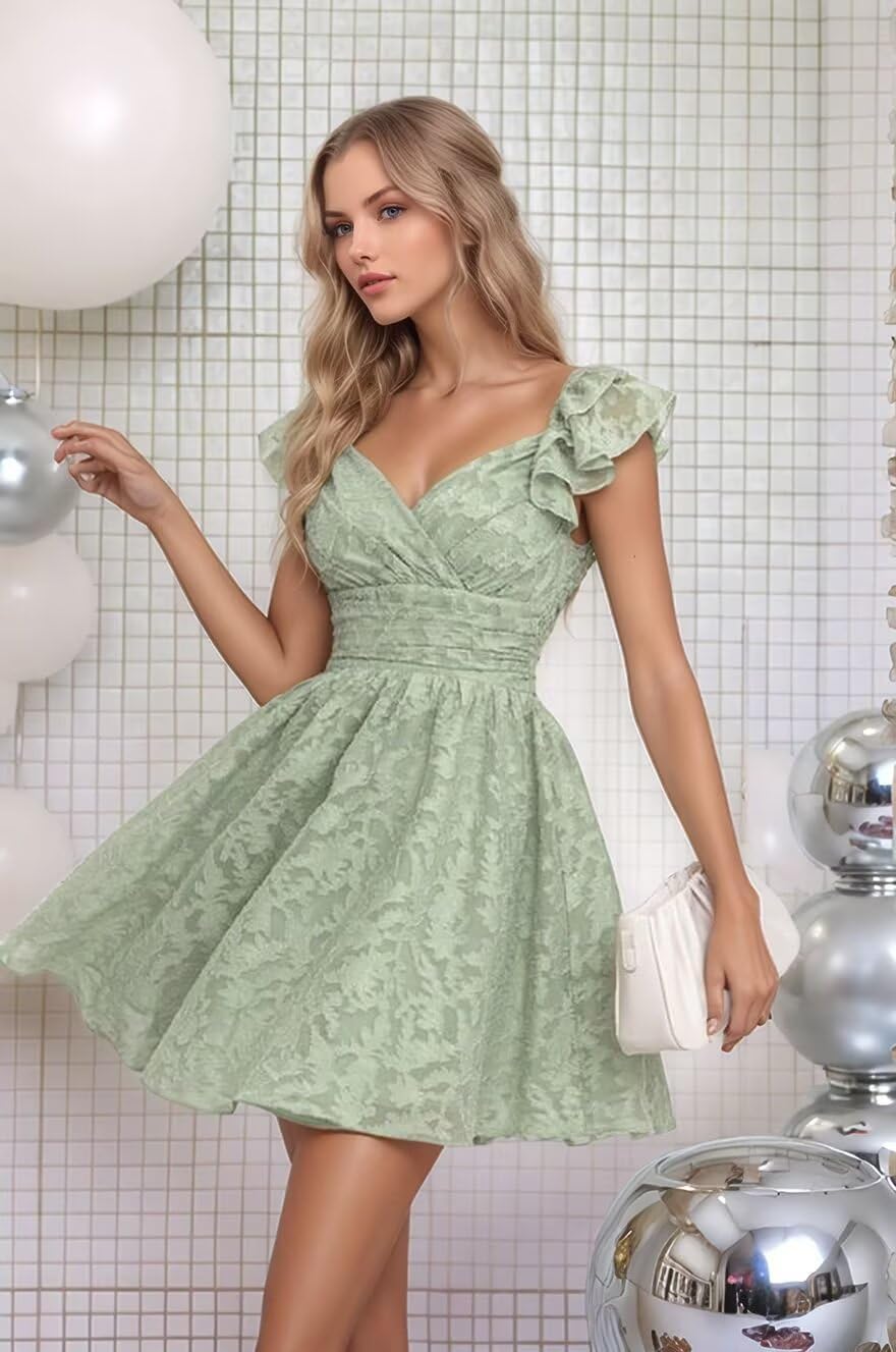 Lace Homecoming Dresses Short Prom Dress for Women V Neck Mini Cocktail Party Gown