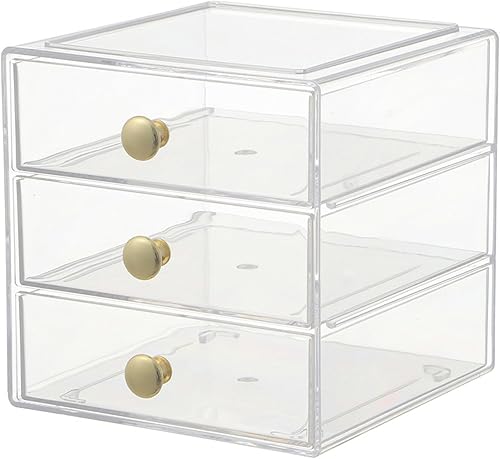 Caja organizadora de cajones de maquillaje con 3 cajones, vitrina de acrílico para cosméticos, organizador de tocador, caja de almacenamiento