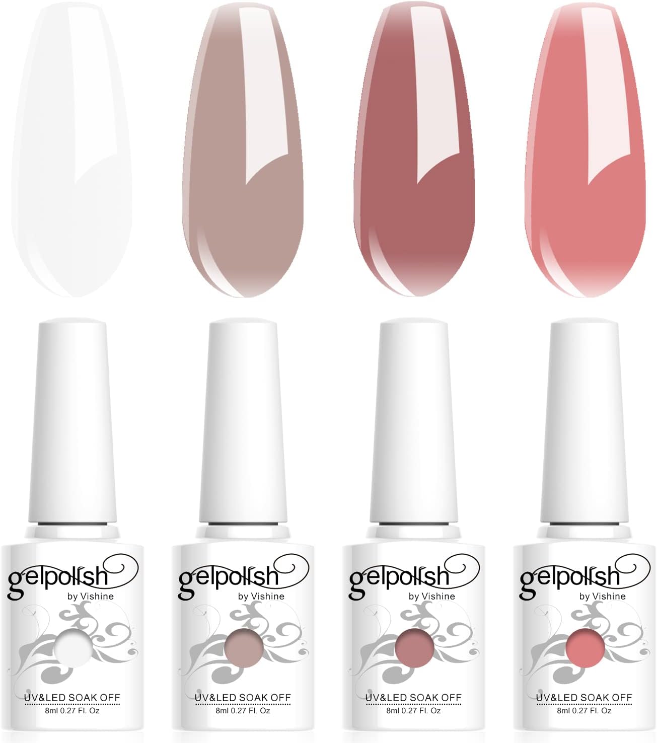 Vishine Gel Nail Polish Kit 4pcs Soak Off Jelly Gel Transparent Milky White Nude Dust Rose Gel Polish Nail Art Manicure Starter Set 8ml