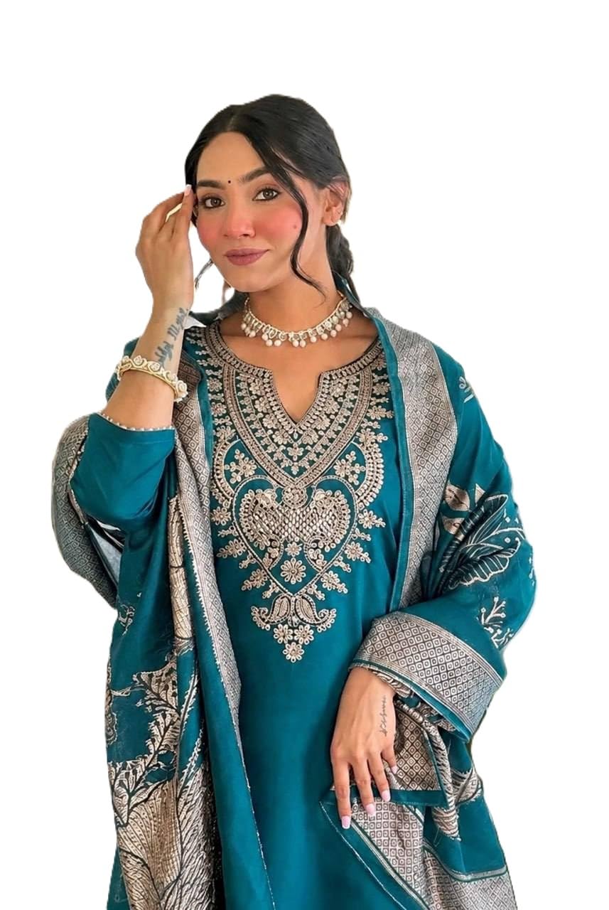 Women's Embroidered Kurta Pant and Dupatta Set | Straight Fit Ethnic Suit Set | Traditional Indian Wear for Festive, Wedding & Party-picture-55