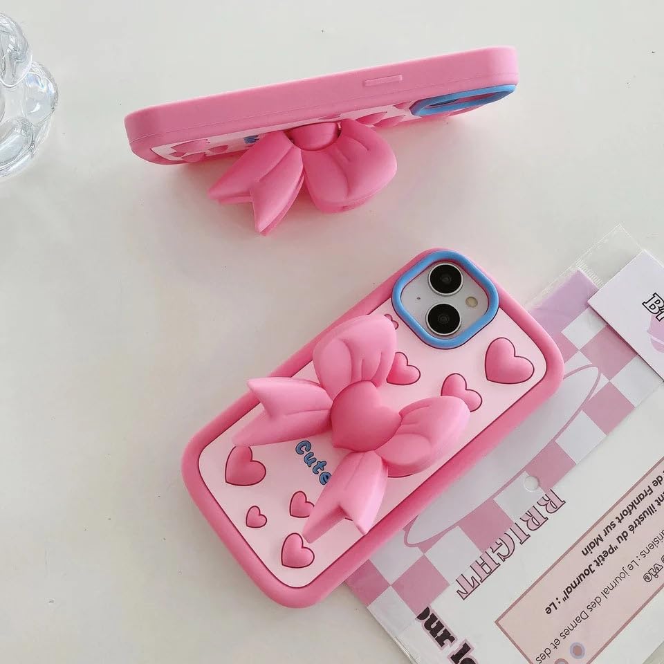 Image of COVERLY for iPhone 17 3D Love Cute Heart Butterfly Case,Full Protective Pink Coquette Bowknot Folding Desktop Stand Beautiful Doll Soft Silicone Fashion Aesthetic Back Cover for Apple iPhone 17