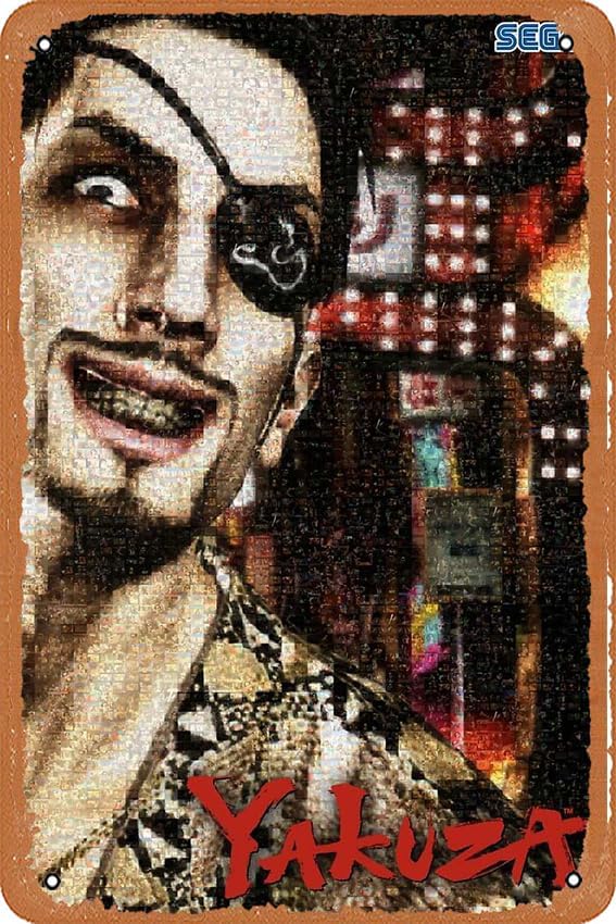 Letrero decorativo de pared Majima Goro Póster de mosaico Cartel de metal de aspecto vintage de 8 x 12 pulgadas, decoración artística de Bar, Man