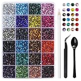 Hotfix Rhinestones Mixed 24 Colors, SS6 Rhinestones for Crafts Clothes, Hotfix Crystals with 1 Tweezers, 1 Wax Pencil and 1 Scoop