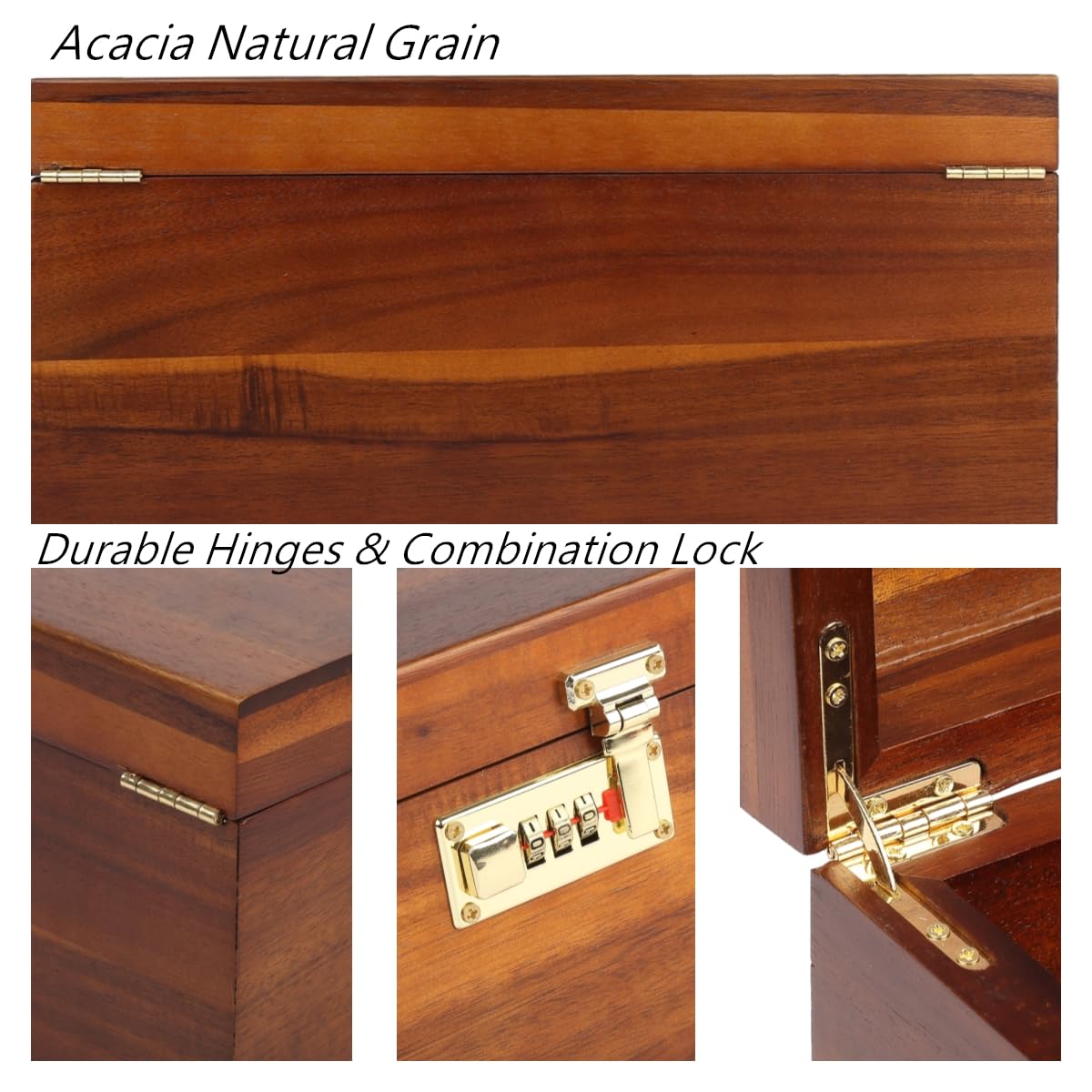 Große Aufbewahrungsbox aus Holz mit Zahlenschloss, 32,5 cm, Akazienholz, Erinnerungsbox mit Deckel zur Aufbewahrung von Schmuckstücken, Schmuck, Karten, Fotos, Holzschloss, dekorativer Koffer für