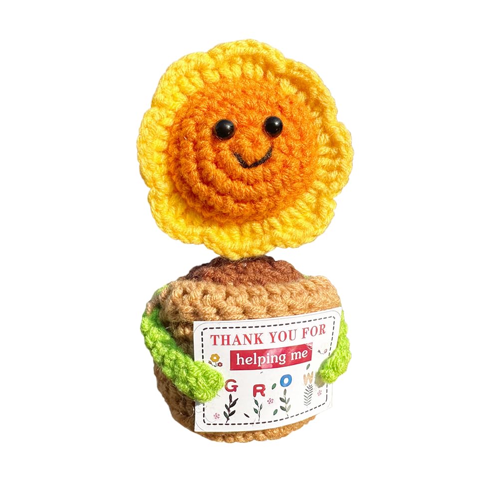 Hnqiqs Positive Crochet Sunflower, Handmade Knitted Flower, Appreciation Gifts for Teachers, Crochet Animals with Positive Messages Birthday Gifts for