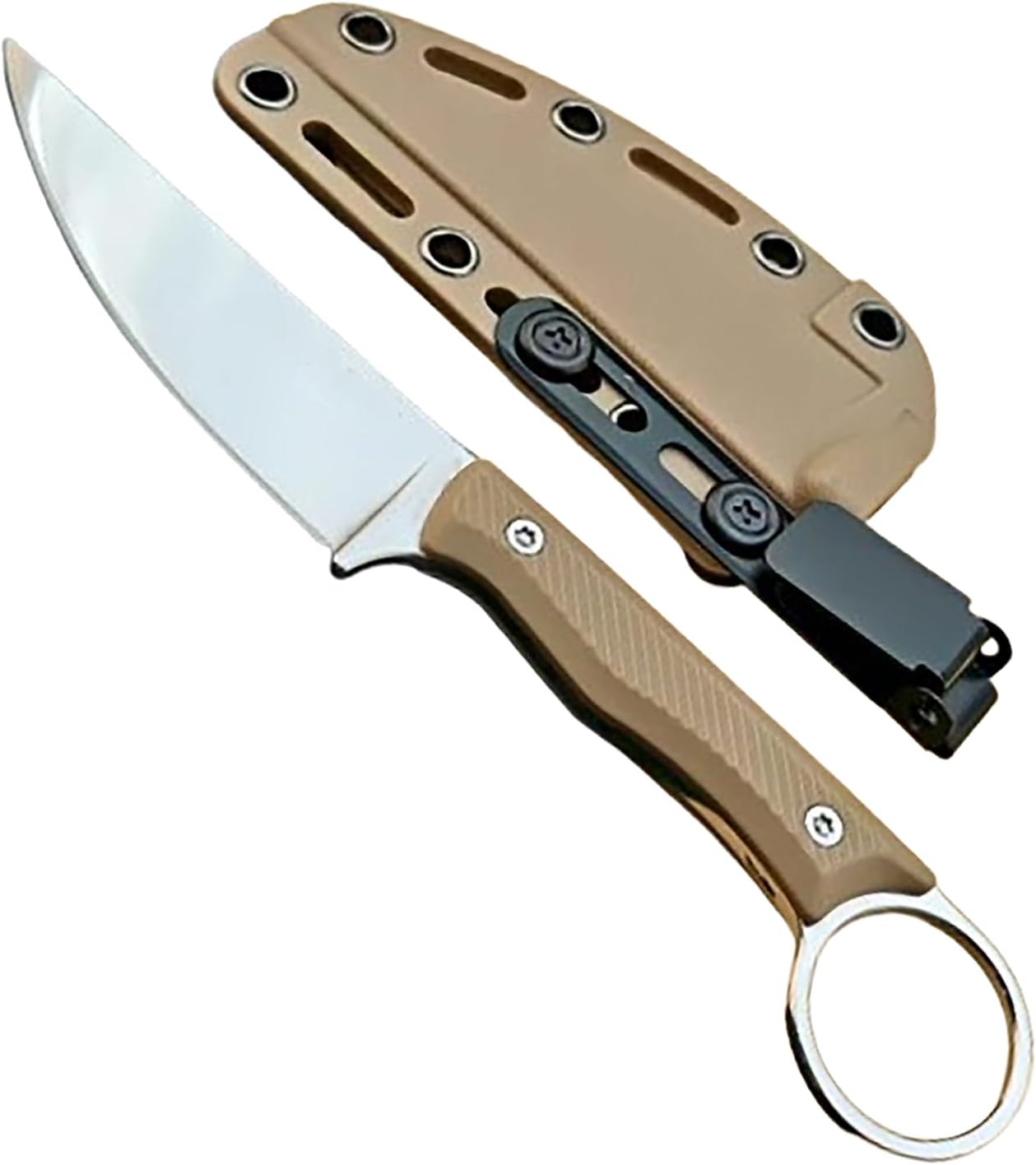 Fixed Blade Knife Camping Outdoor Survival EDC Mountaineering Hiking Camping with K Sheath (Brown)