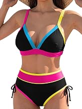 JFAN Women's Two Piece Push Up Padded Bra Sexy Bikini Color Block Beach Dresses Brazilian Summer Swimwear High Waist Beachwear