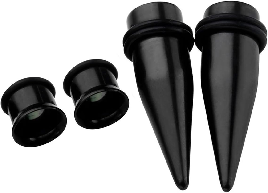 PiercingJ 4pcs Stainless Steel 12G-00G Black Tapers Stretcher + Ear Single-flared Tunnel Gauge Ear Stretching Kit
