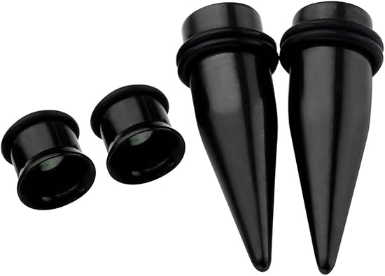 PiercingJ 4pcs Stainless Steel 12G-00G Black Tapers Stretcher + Ear Single-flared Tunnel Gauge Ear Stretching Kit
