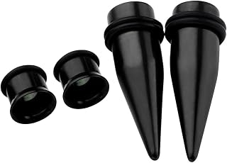 4pcs 12G-00G Black Stainless Steel Tapers Stretcher + Ear Single-flared Tunnel Gauge Ear Stretching Kit