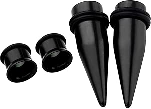 PiercingJ 4pcs 12G-00G Black Stainless Steel Tapers Stretcher + Ear Single-flared Tunnel Gauge Ear Stretching Kit - coolthings.us