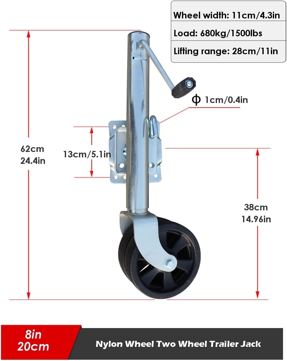 Boat Trailer Jack with Wheel - Lift Swivel Trailer Jack,Trailer Jockey Wheel, Bolt-On Swivel Trailer Wheels, Double 20Cm Galvanized Jockey Wheel, Capacity 900K