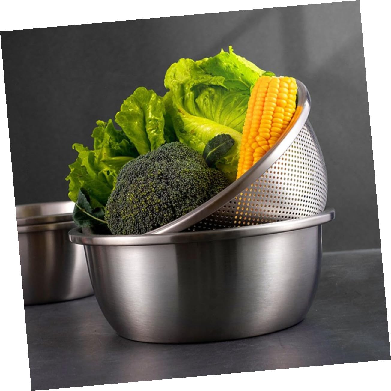 Colador Inoxidable de Acero Verduras Doble Capa | Plata, Malla Fina en Capa Interior, Portátil, para Lavar Fruta y Drenar Agua en Cocina o Camping