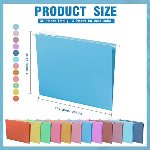 Miniatura 2 de Yaomiao 36 carpetas de archivos colgantes de 11.6 x 9 pulgadas, carpetas colgantes de colores con pestañas tamaño carta, carpetas de archivos para
