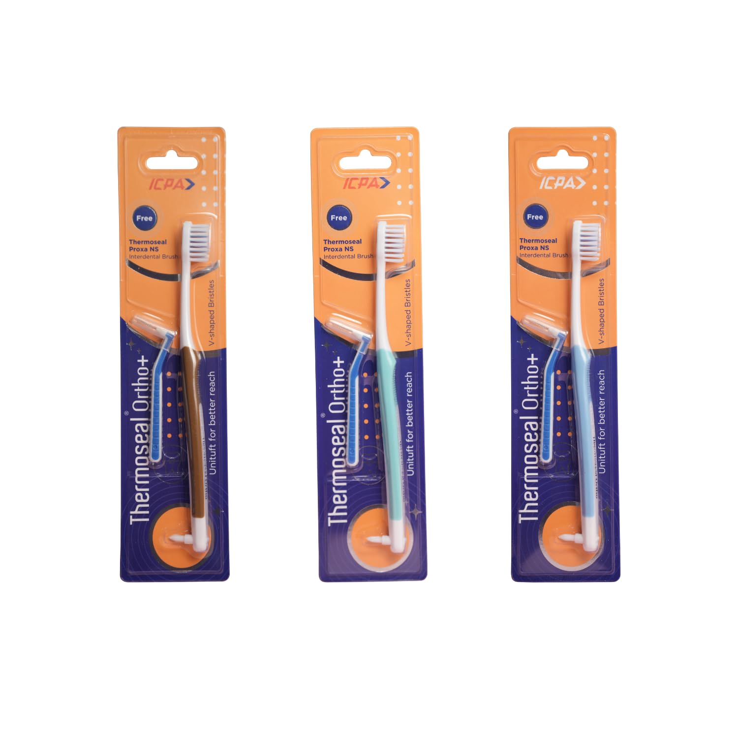 Ortho+ Toothbrush (Pack Of 3) with Soft Bristles – Gentle Care for Braces and Teeth with Free Proxa NS Interdental Brush