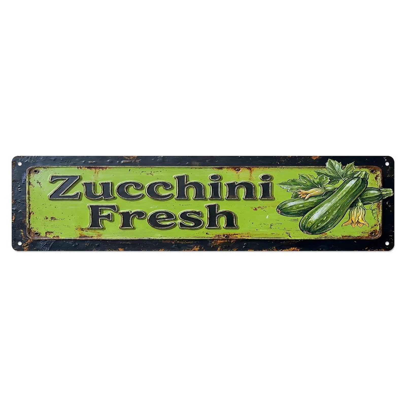 Vintage Zucchini Fresh Green Farmhouse Metal Tin Sign