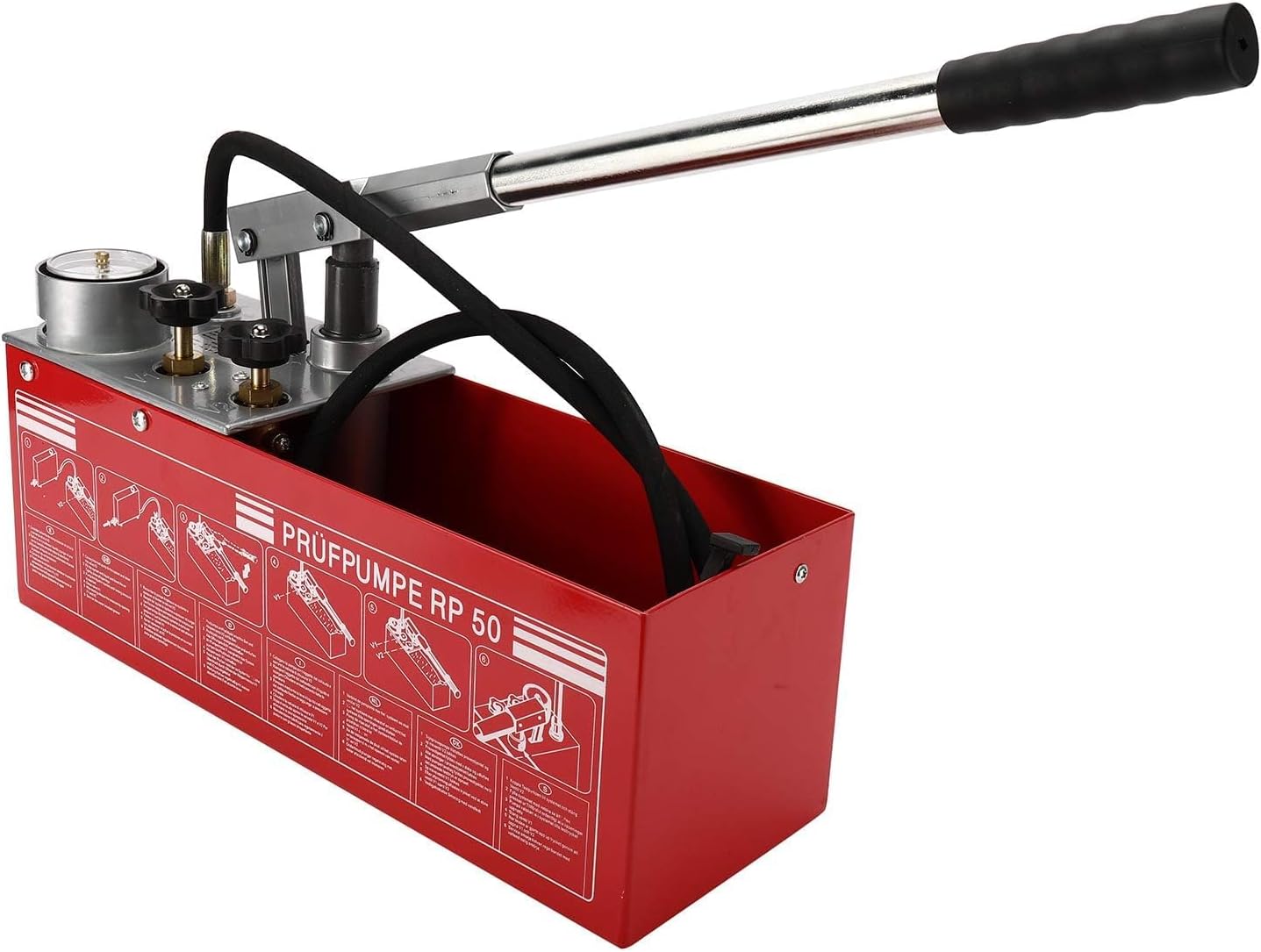 ABBASALI Hydraulic Manual Pressure Test Pump 50 Bar Pressure Test Pump 726 PSI 3 Gallon Tank 45ML Flow 1/2" Connection