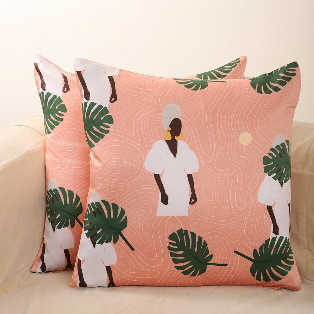 HOMPRIN Cushion Cover, 18x18 Inch, Orange, Pack of 2