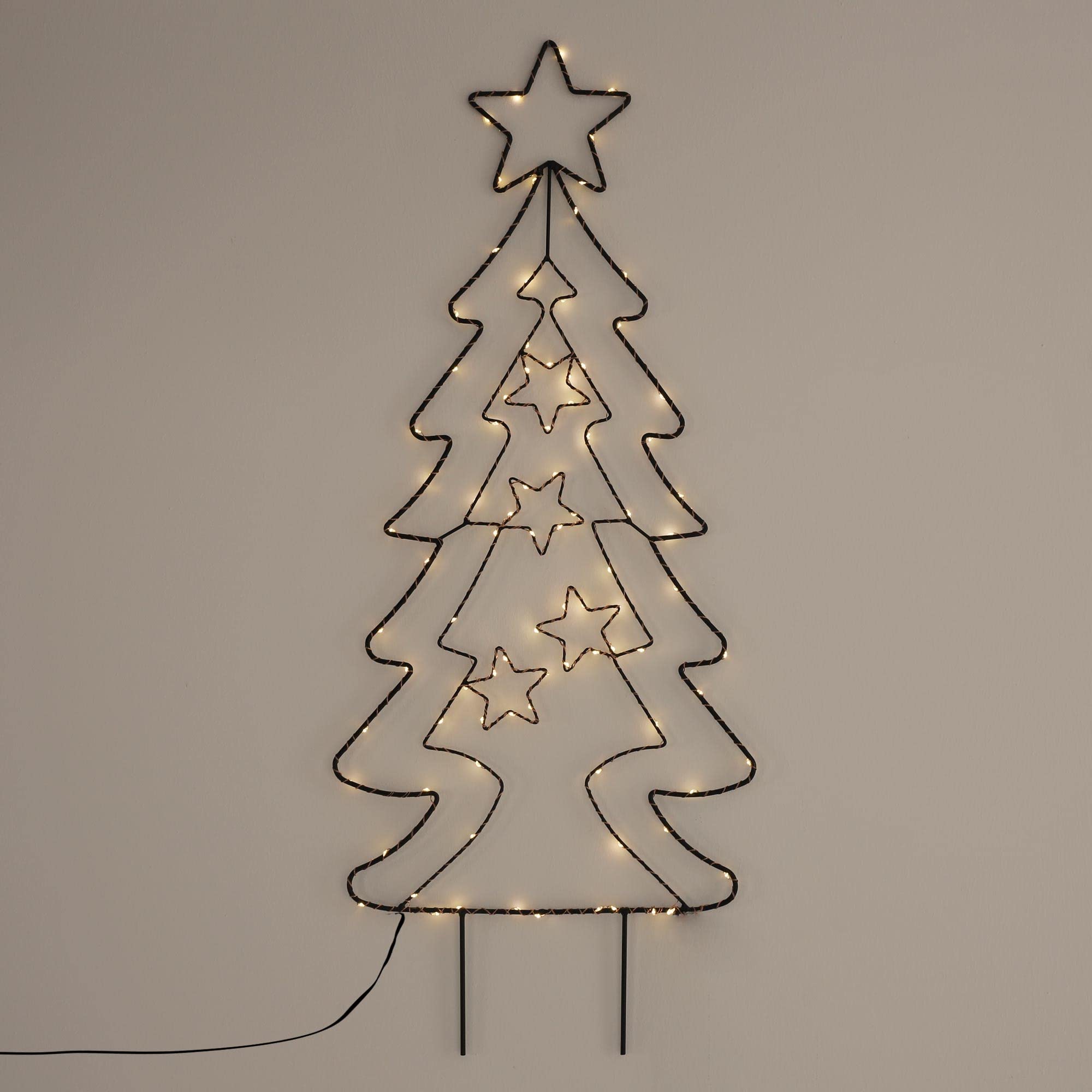 ECD Germany LED Gartenstecker Weihnachtsbaum Tanne 87cm 90 LEDs Warmweiß 6 Std Timer Batteriebetrieben Innen/Außen Metall LED Baum Weihnachten Dekoration Garten Deko Tannenbaum beleuchtet Lichterbaum