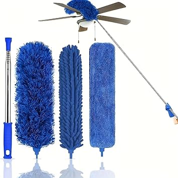 TEKCOOL 3 in 1 Microfiber Feather Duster, 4PCS Washable Cobweb Dusters for Cleaning Kit with 100" Extension Long Pole, Bendable Telescopic Duster for High Ceiling Fan, Blinds, Furniture - milhome, - image, photos