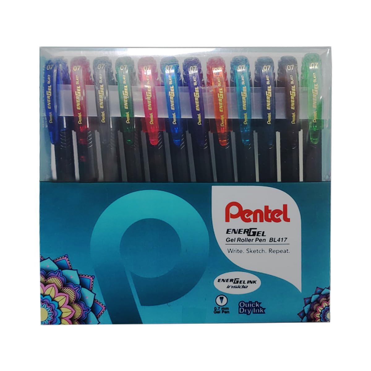 Pentel Energel Gelschreiber-Set mit Metallspitze, 0,7 mm, 12 Stück, mehrfarbig